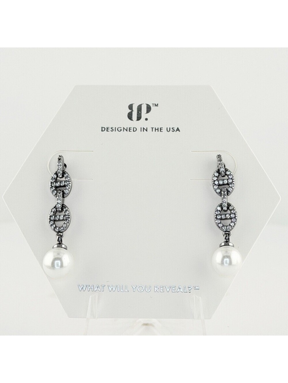 Bomb Party June Earrings "Perfection Found" Ceramic Pearl on Hematite